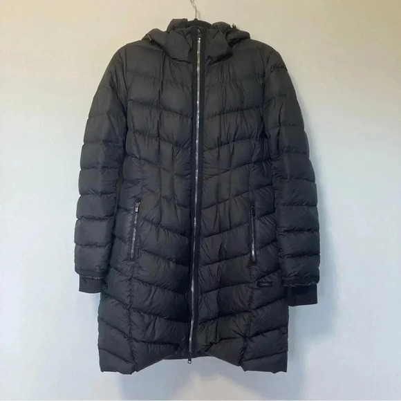 Athleta down puffer faux fur  hood black jacket - Picture 1 of 9